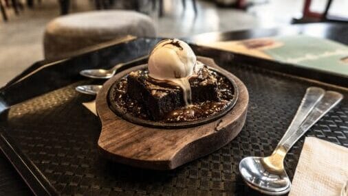 a brownie with ice cream on top of it