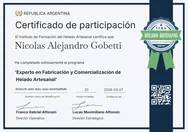 Certificado oficial del Instituto de Formación del Helado Artesanal