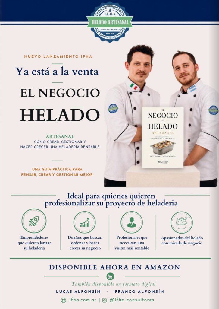 Aviso del libro El negocio del helado artesanal, de Lucas y Franco Alfonsín, publicado en The Ice Cream Journal: ya está a la venta en Amazon