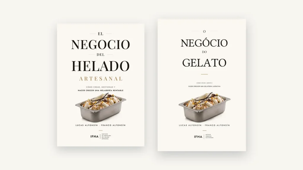 Las ediciones en español y en portugués del libro de IFHA, «El negocio del helado artesanal» y «O negócio do gelato»